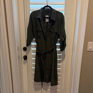 NWT Torrid Olive Green Mini Button Up Tie Waist Shirt Dress - Size 0